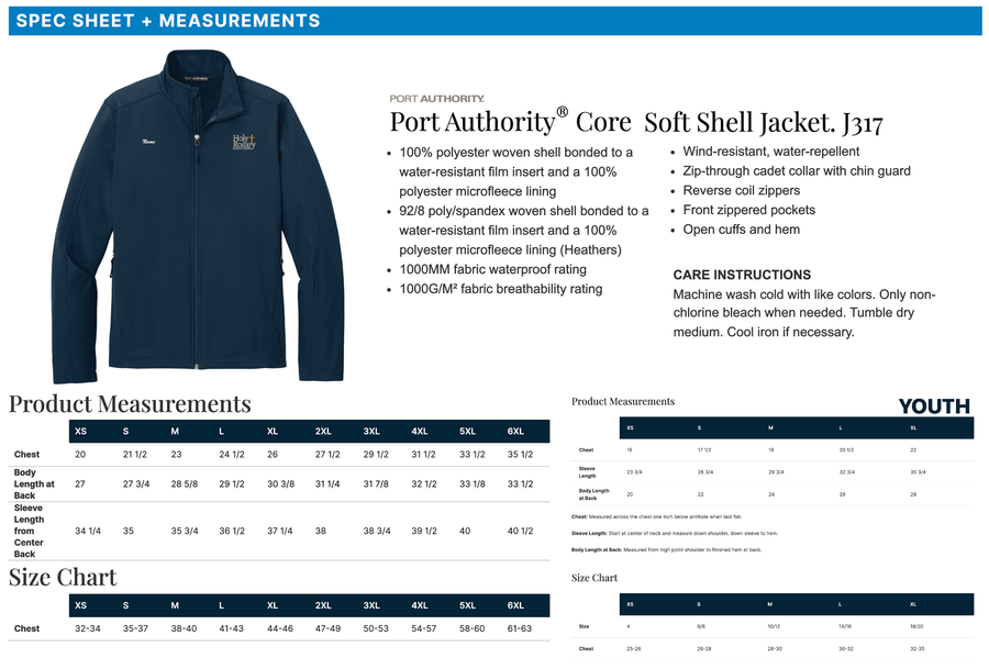 Port Authority size chart