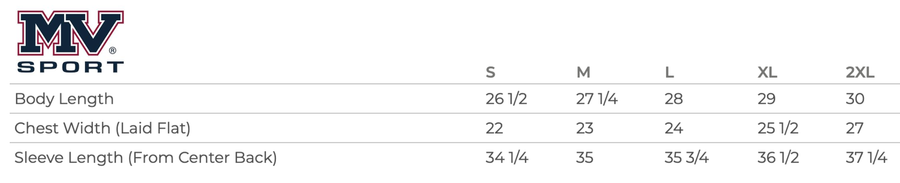 MV Sport size chart